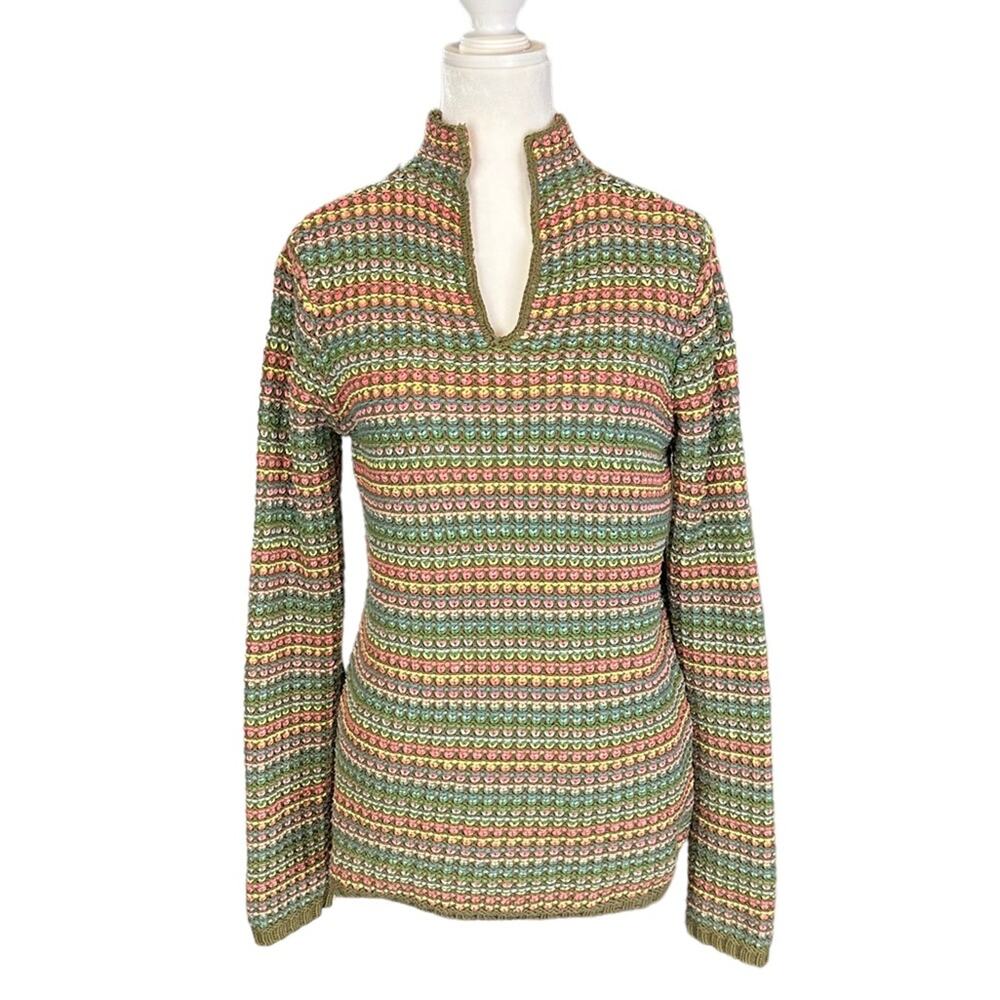 Vintage Liz Claiborne Split Neck Open Knit Sweater Size Medium Multicolor